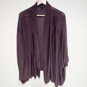 Eileen Fisher Silk Sheen Chocolate Batwing Open Front Classic Cardigan Sz 1X